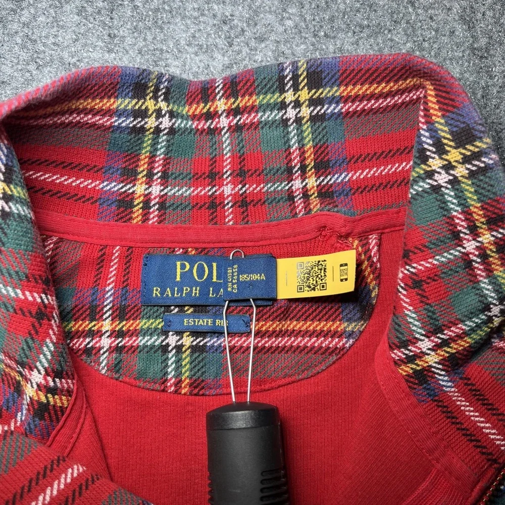 Polo Ralph Lauren Estate Rib Quarter-Zip Madras Plaid Pullover Sweater Men XL